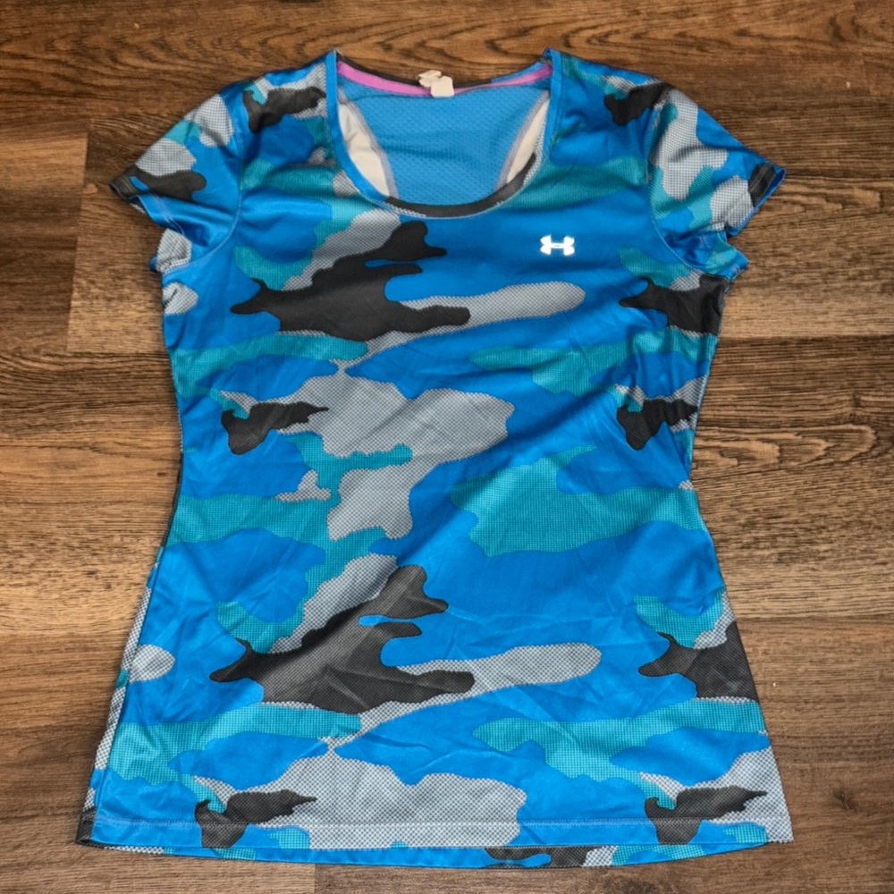 Under Armour Women's Short Sleeve Blue Camo Tee Size S